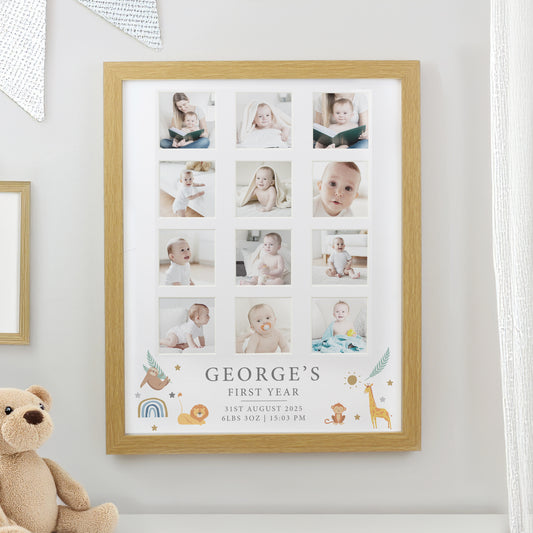 Personalised Animals Oak Multi Photo Frame
