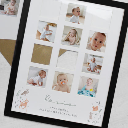Personalised Woodland Animal Black Multi Photo Frame