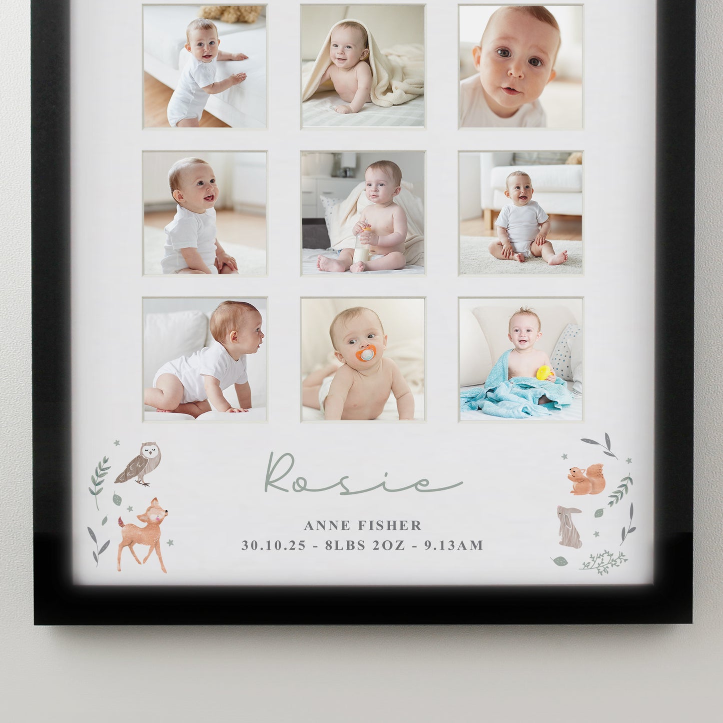 Personalised Woodland Animal Black Multi Photo Frame