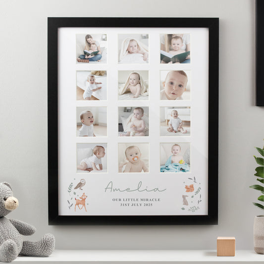 Personalised Woodland Animal Black Multi Photo Frame