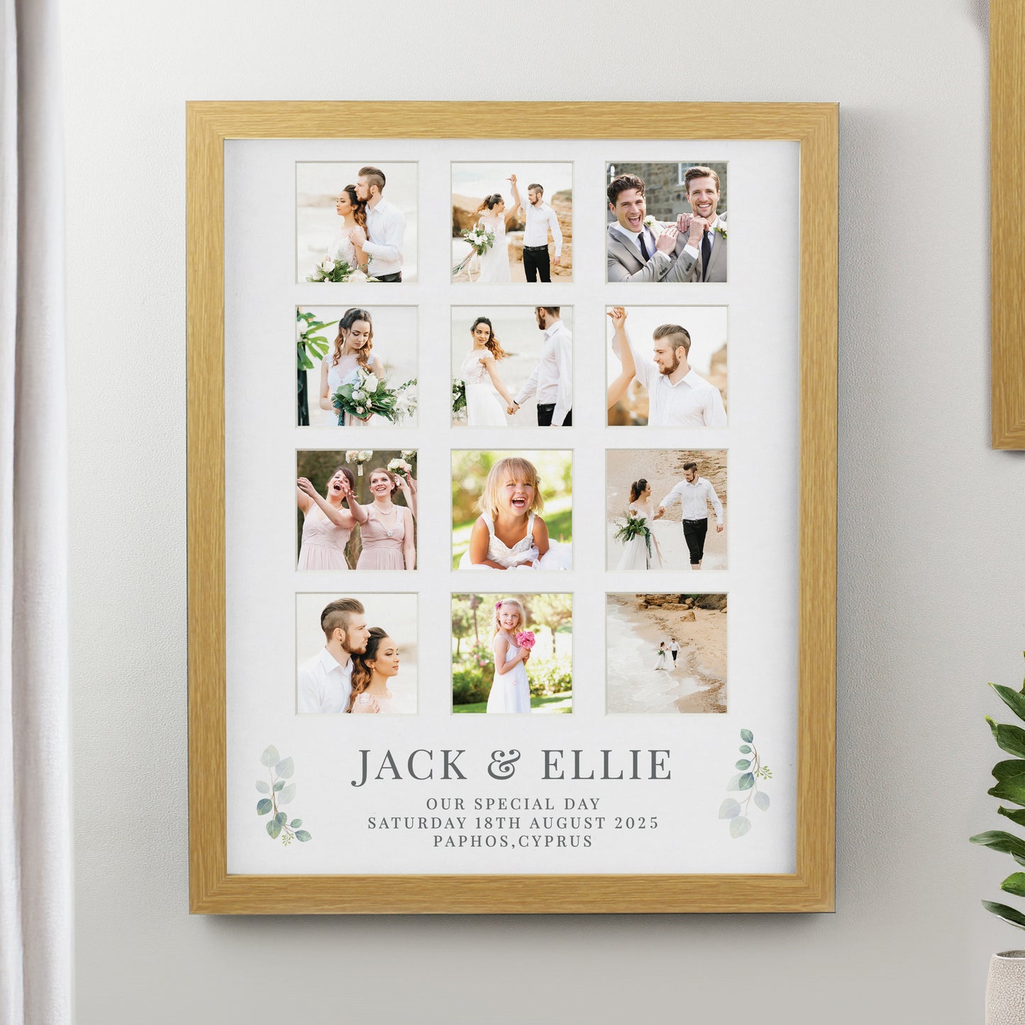 Personalised Wedding Oak Multi Photo Frame