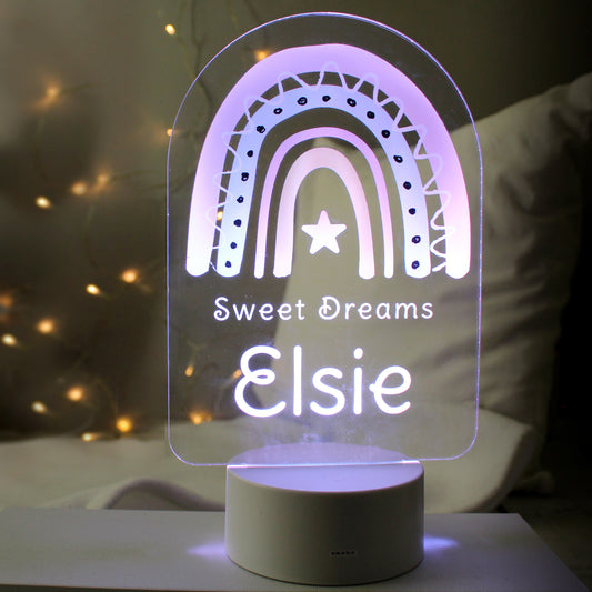 Personalised Pink Rainbow LED Colour Changing Night Light