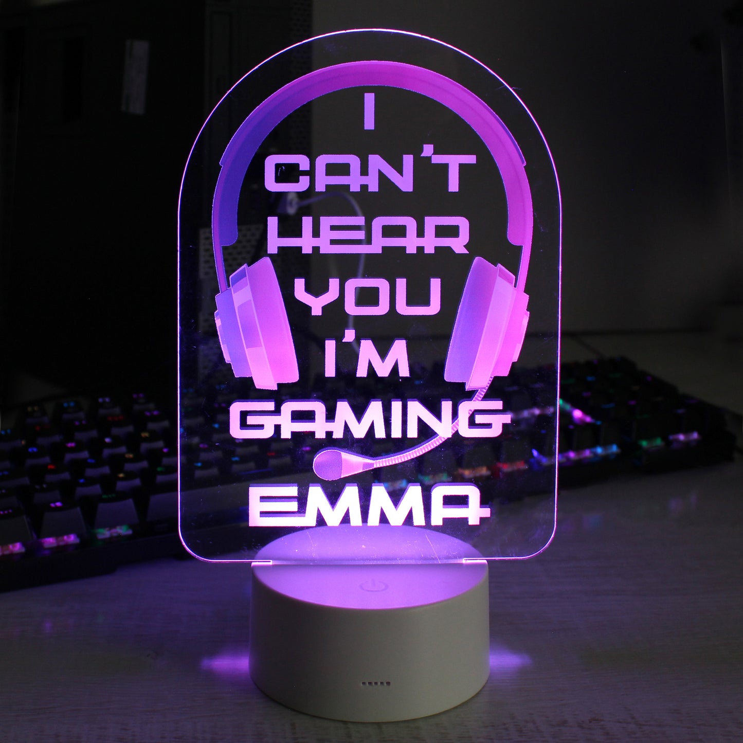 Personalised Pink Gaming LED Colour Changing Night Light