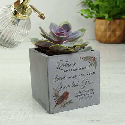 Personalised Robin Memorial Concrete Plant Pot