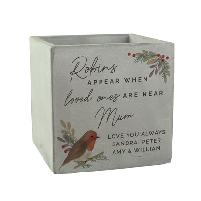 Personalised Robin Memorial Concrete Plant Pot