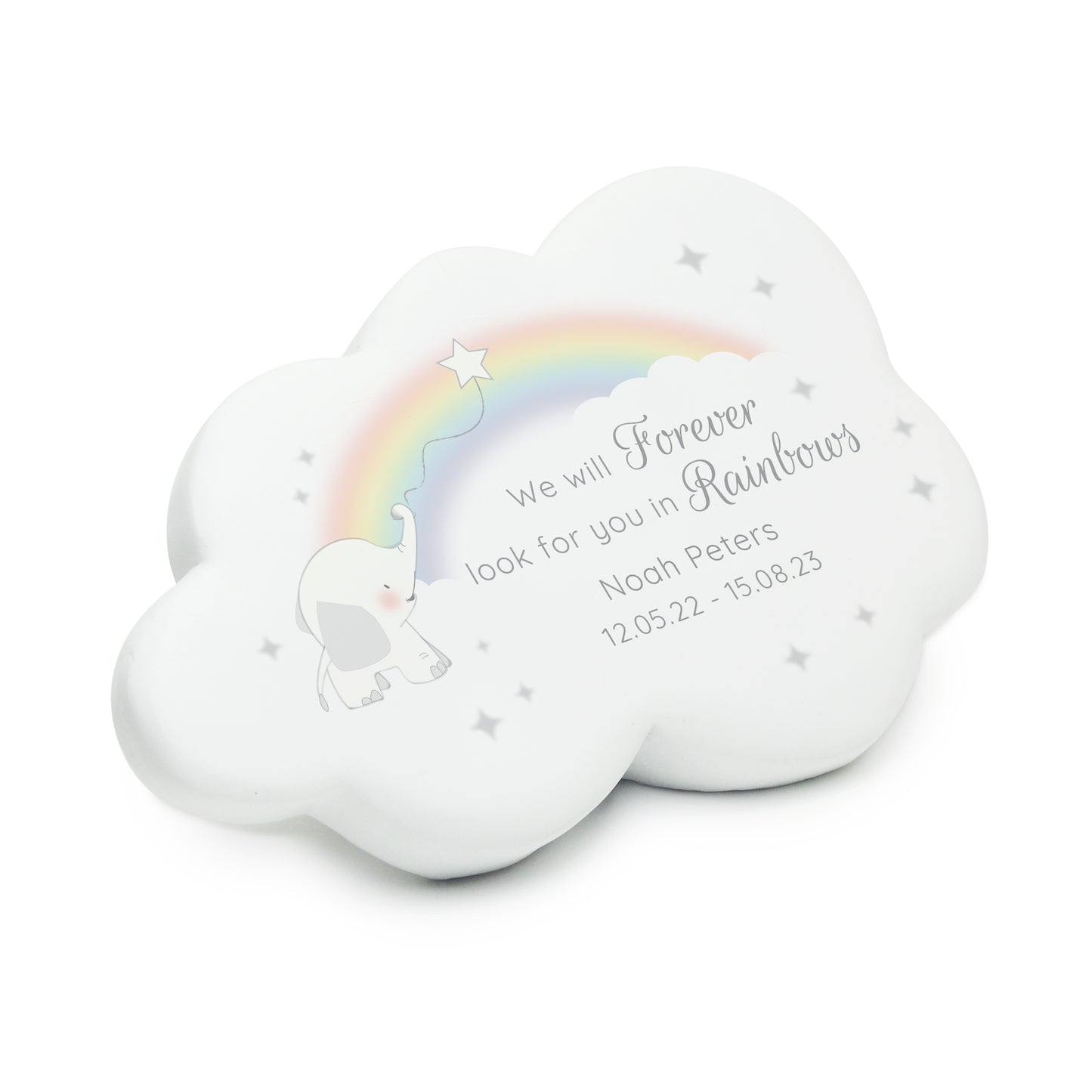 Personalised Rainbow Elephant Cloud Memorial Resin Stone