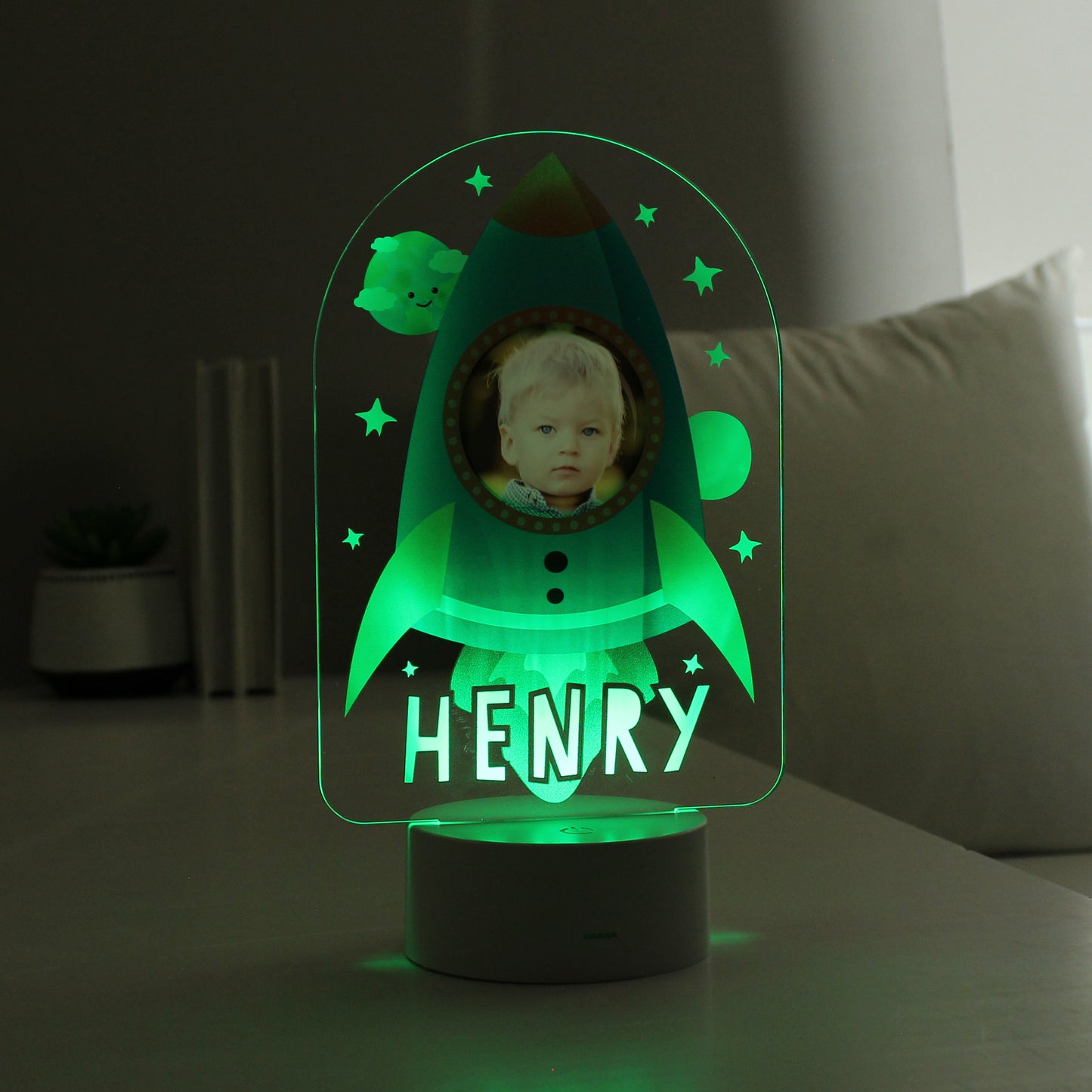 Personalised Rocket Photo Upload LED Colour Changing Night Light