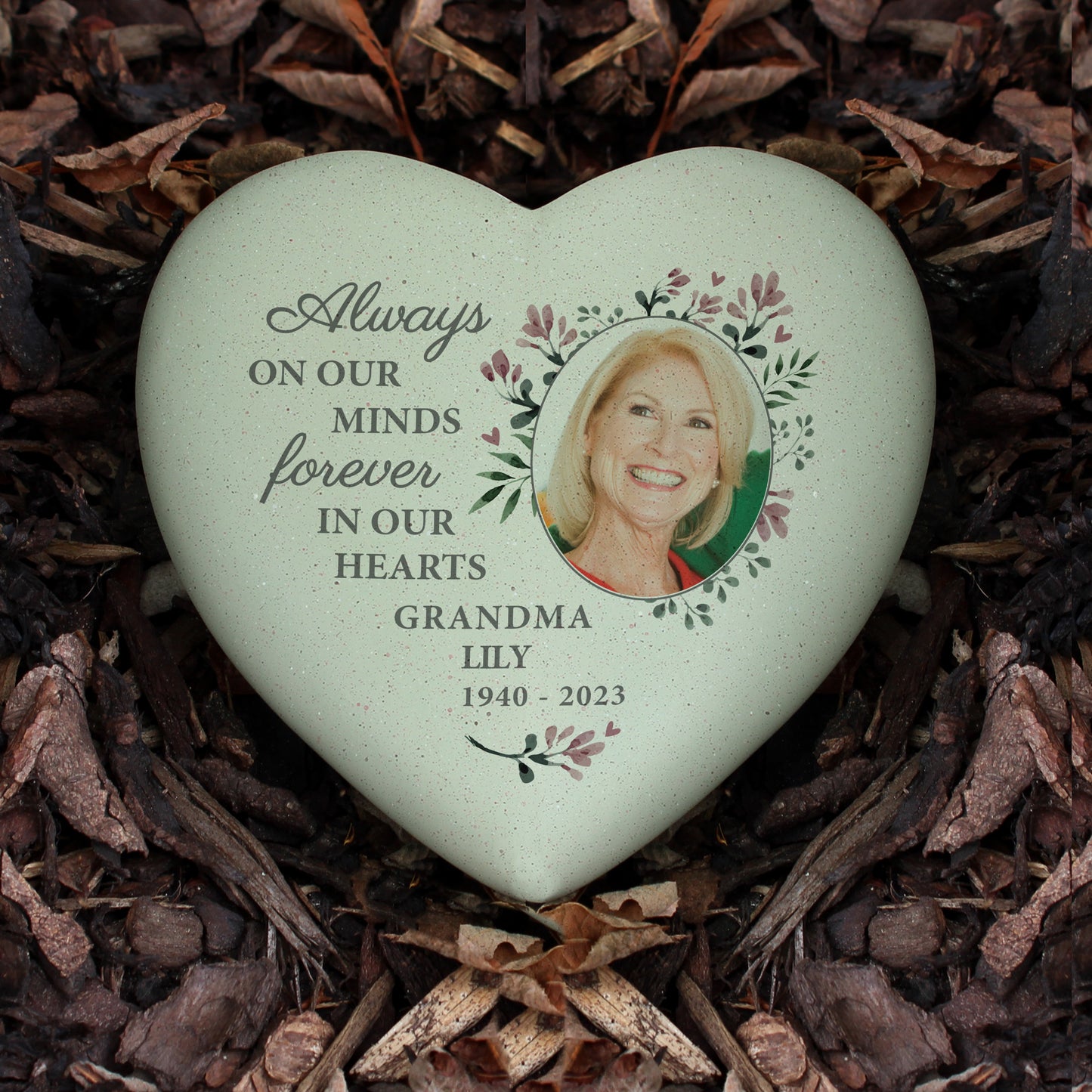 Personalised Floral Photo Upload Memorial Resin Heart