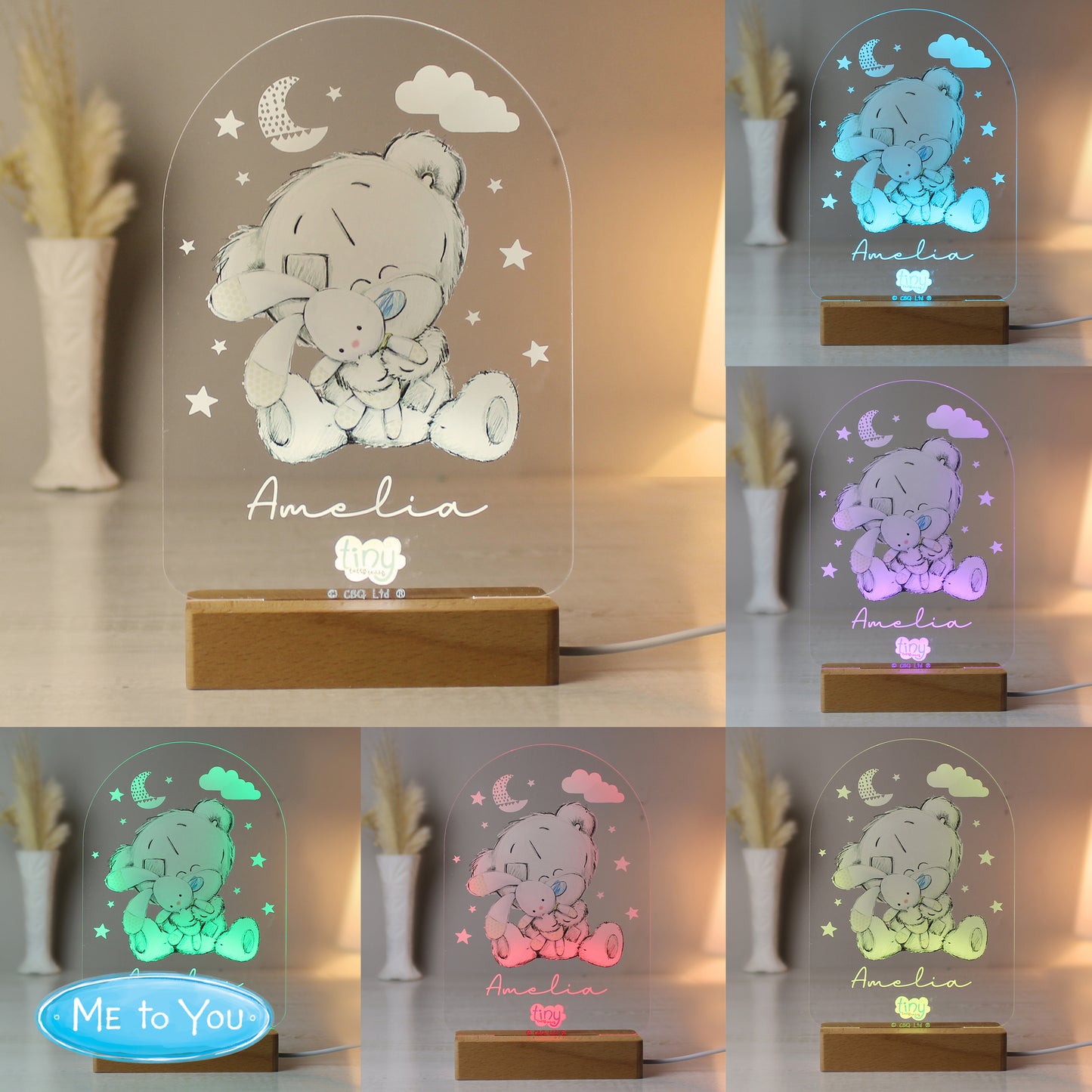 Personalised Tiny Tatty Teddy Wooden Based LED Light