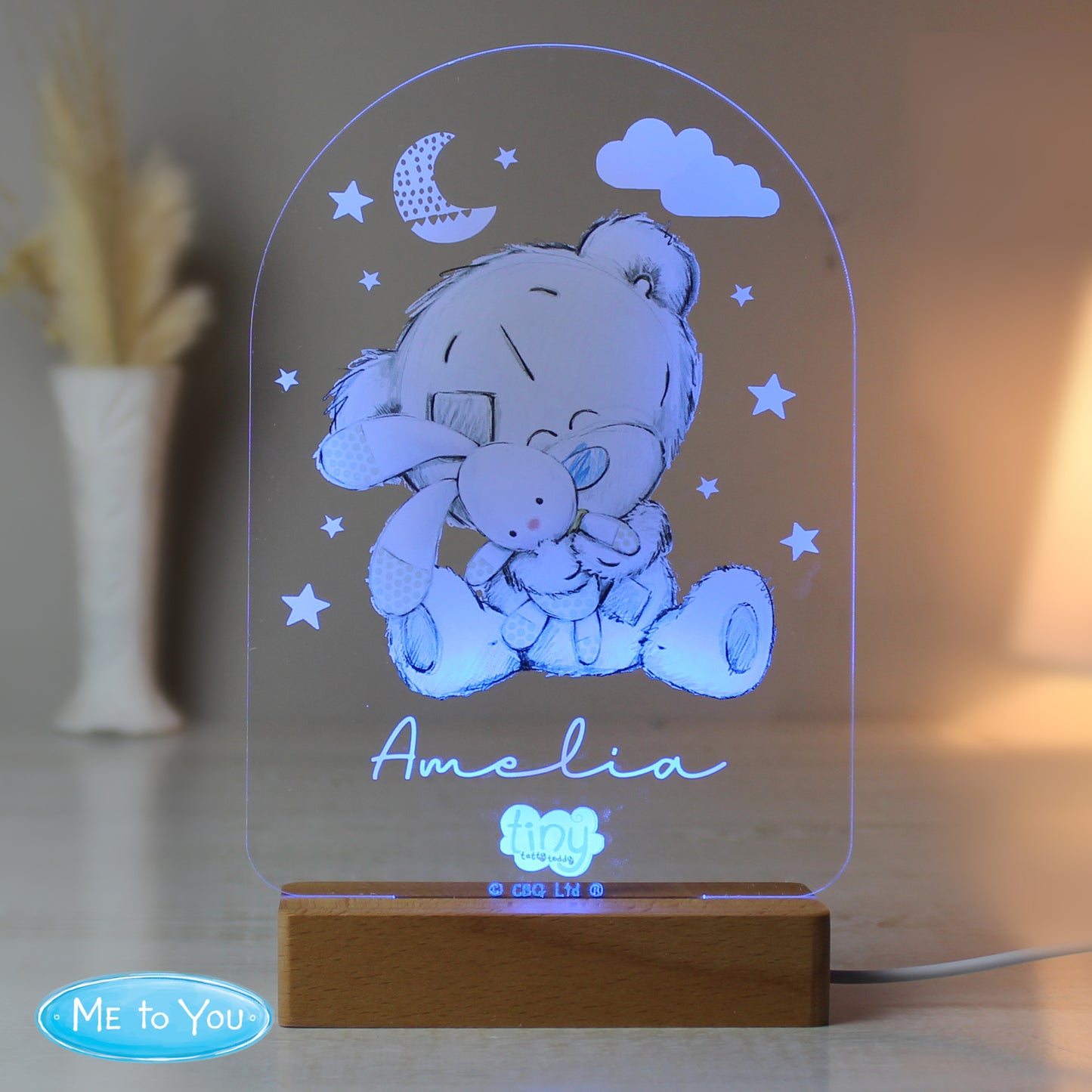 Personalised Tiny Tatty Teddy Wooden Based LED Light