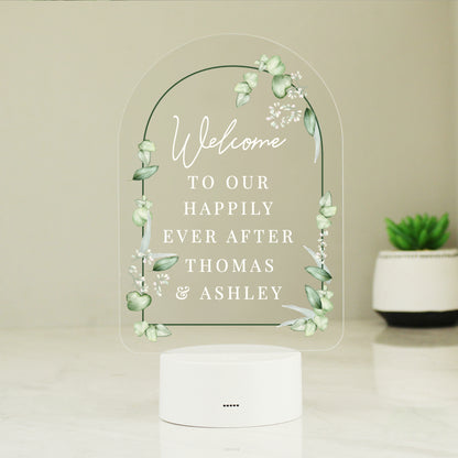 Personalised Botanical Wedding LED Colour Changing Light