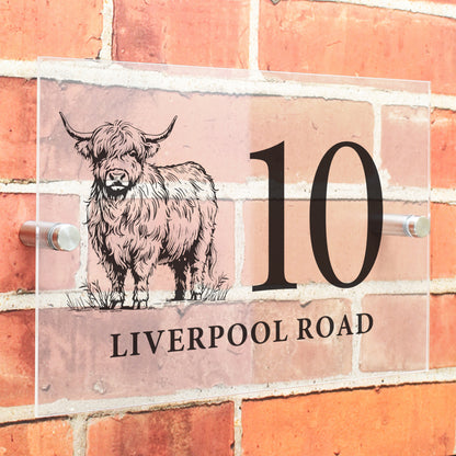 Personalised Highland Cow Acrylic House Sign