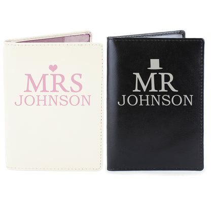 Personalised Mr & Mrs Leather Passport Holder Set