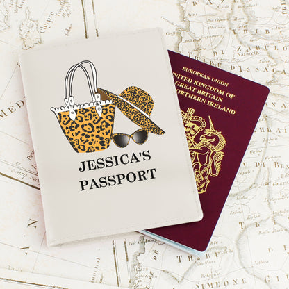 Personalised Leopard Print Cream Leather Passport Holder