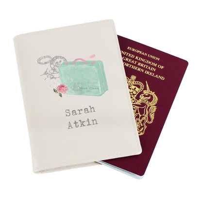 Personalised Vintage Pastel Travel Cream Leather Passport Holder