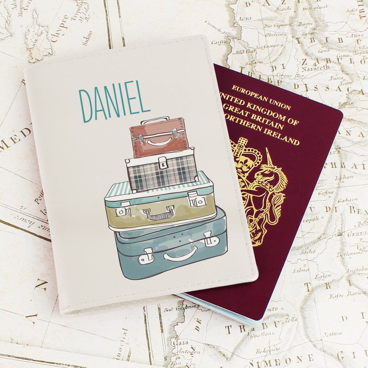 Personalised Suitcases Cream Leather Passport Holder