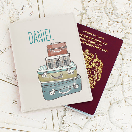 Personalised Suitcases Cream Leather Passport Holder