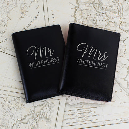 Personalised Mr & Mrs Black Passport Holders