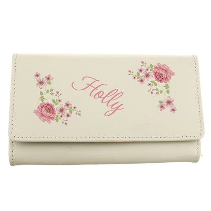 Personalised Floral Cream Leather Purse