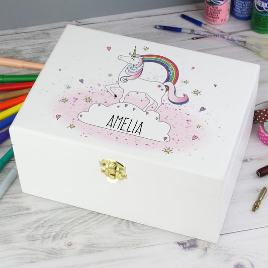 Personalised Unicorn White Wooden Keepsake Box