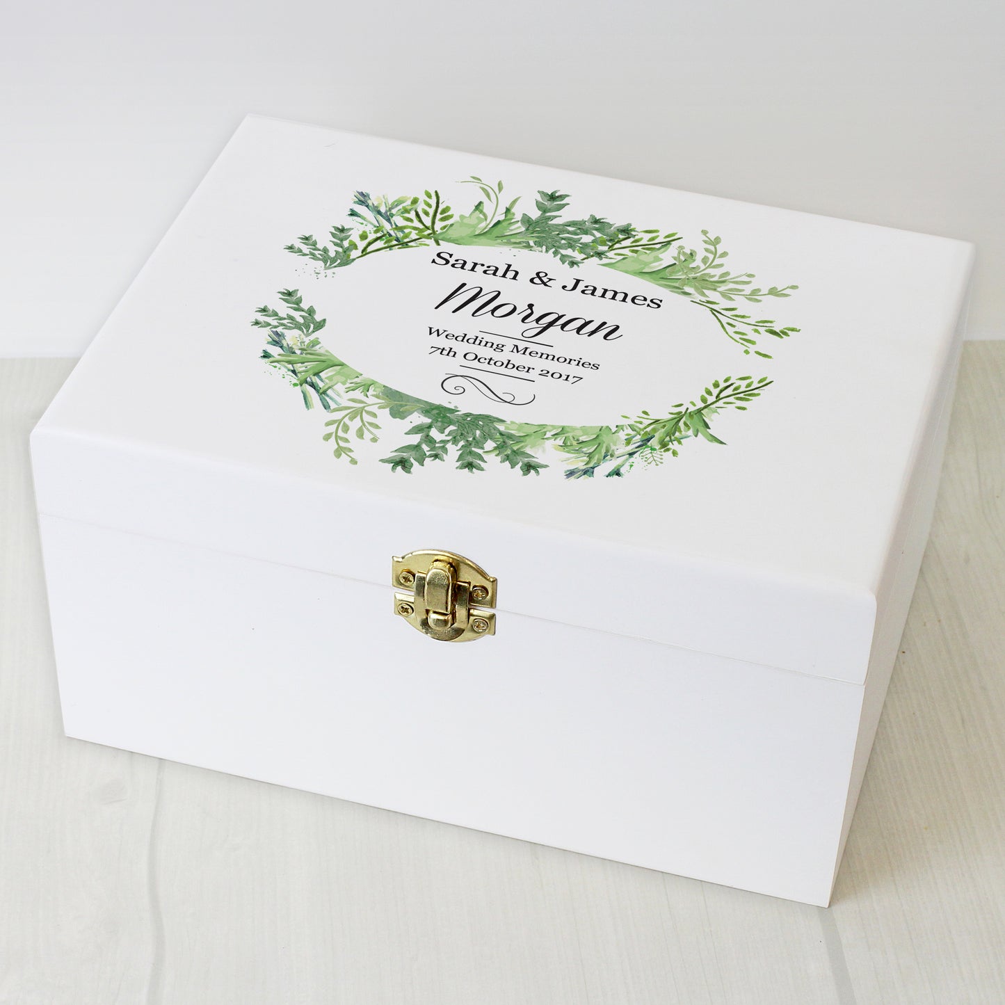 Personalised Fresh Botanical White Wooden Keepsake Box