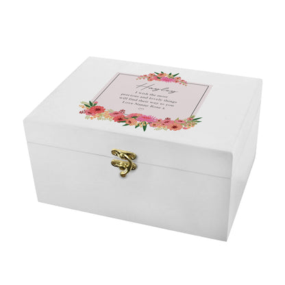 Personalised Floral Wishes White Wooden Keepsake Box