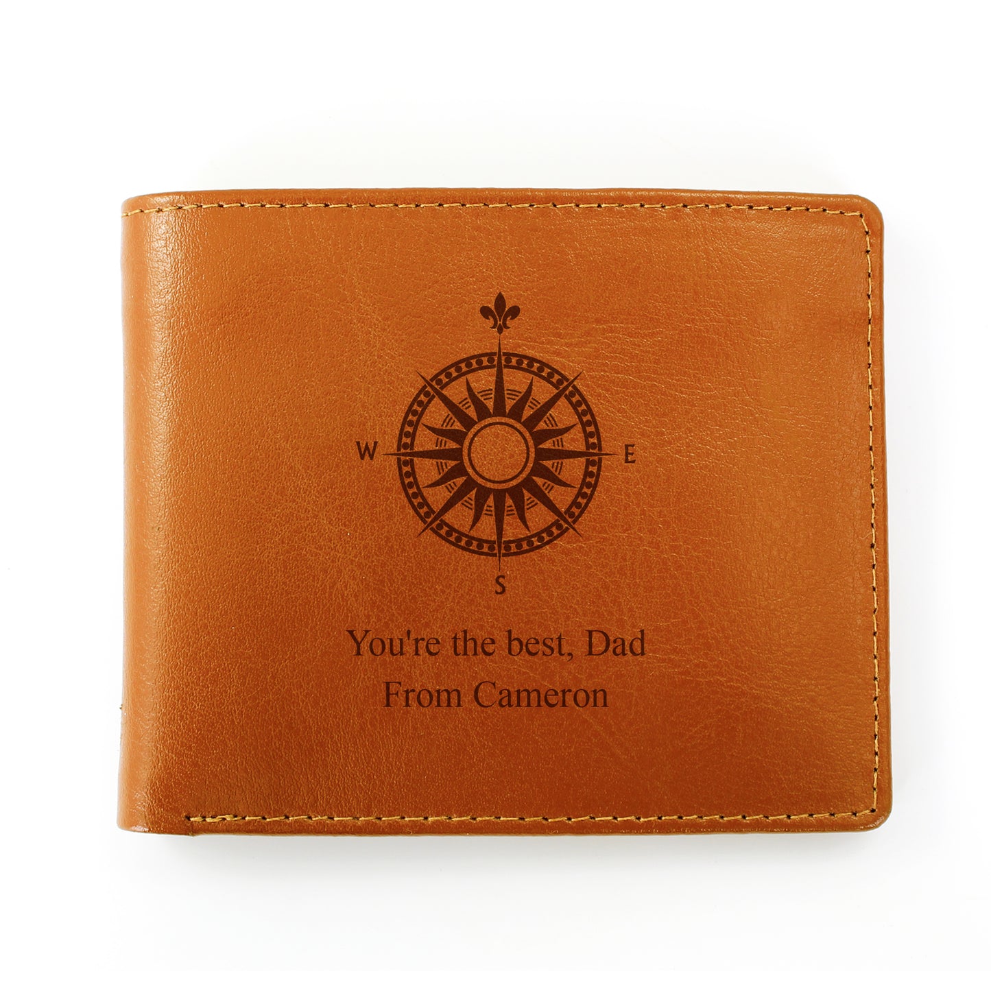 Personalised Compass Tan Leather Wallet