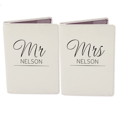 Personalised Classic Mr & Mrs Cream Leather Passport Holders