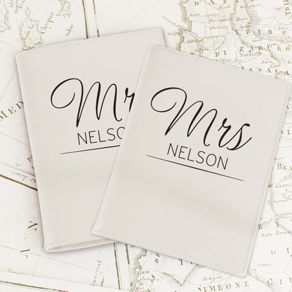 Personalised Classic Mr & Mrs Cream Leather Passport Holders