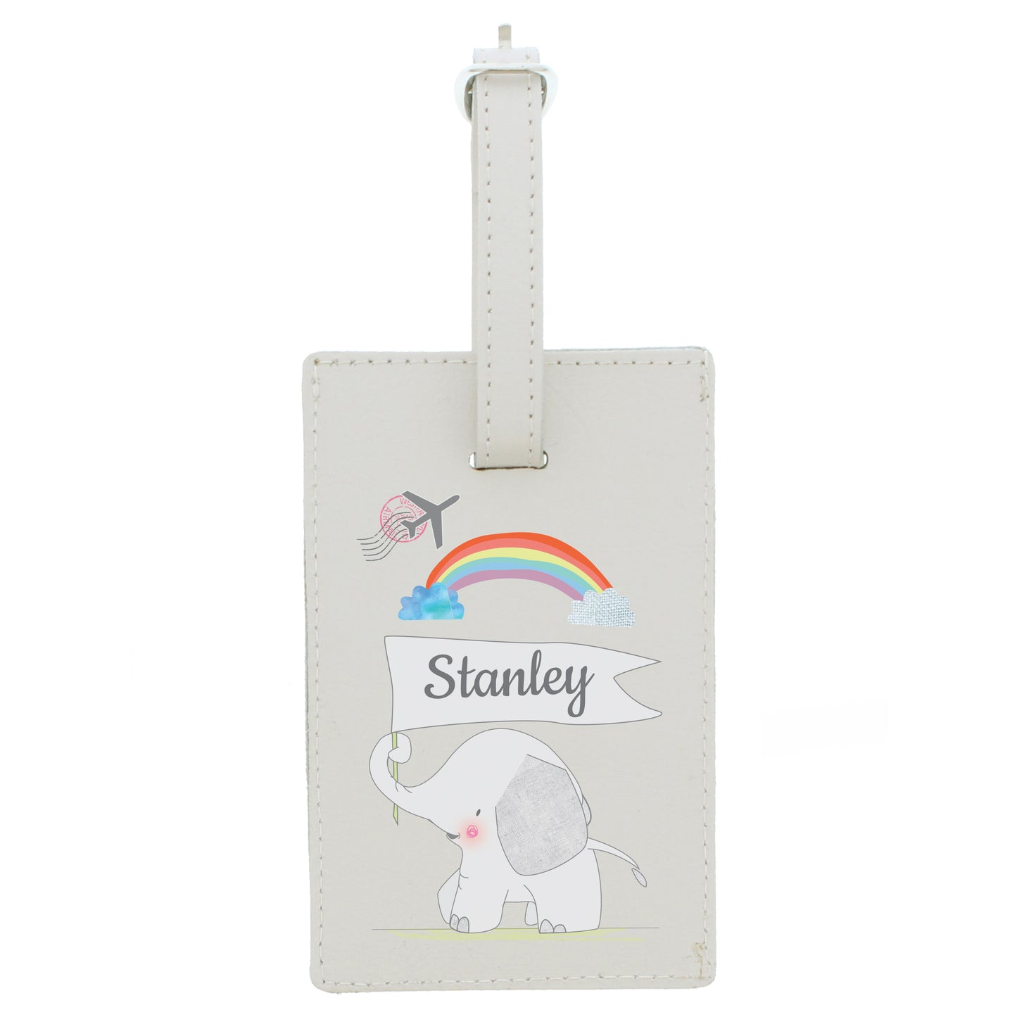 Personalised Hessian Elephant Cream Luggage Tag