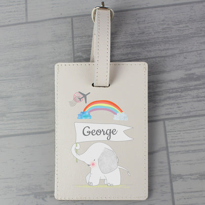 Personalised Hessian Elephant Cream Luggage Tag