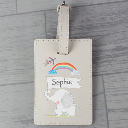 Personalised Hessian Elephant Cream Leather Luggage Tag