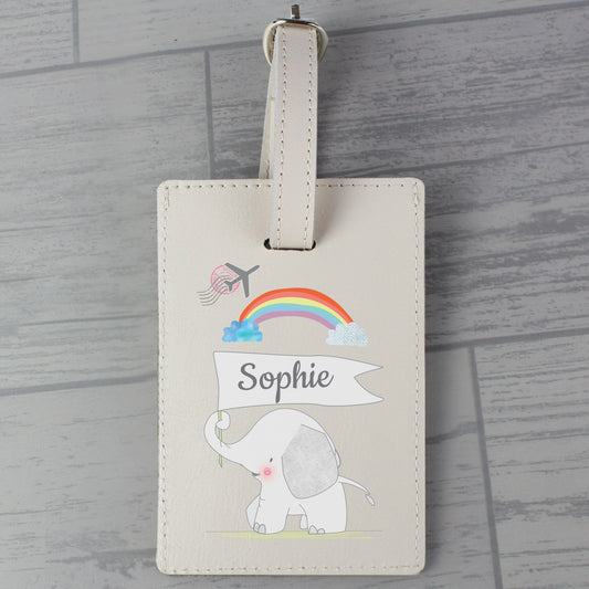 Personalised Hessian Elephant Cream Leather Luggage Tag
