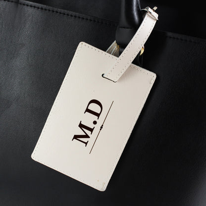 Personalised Classic Initials Cream Leather Luggage Tag