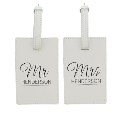 Personalised Couples Classic Cream Leather Luggage Tags