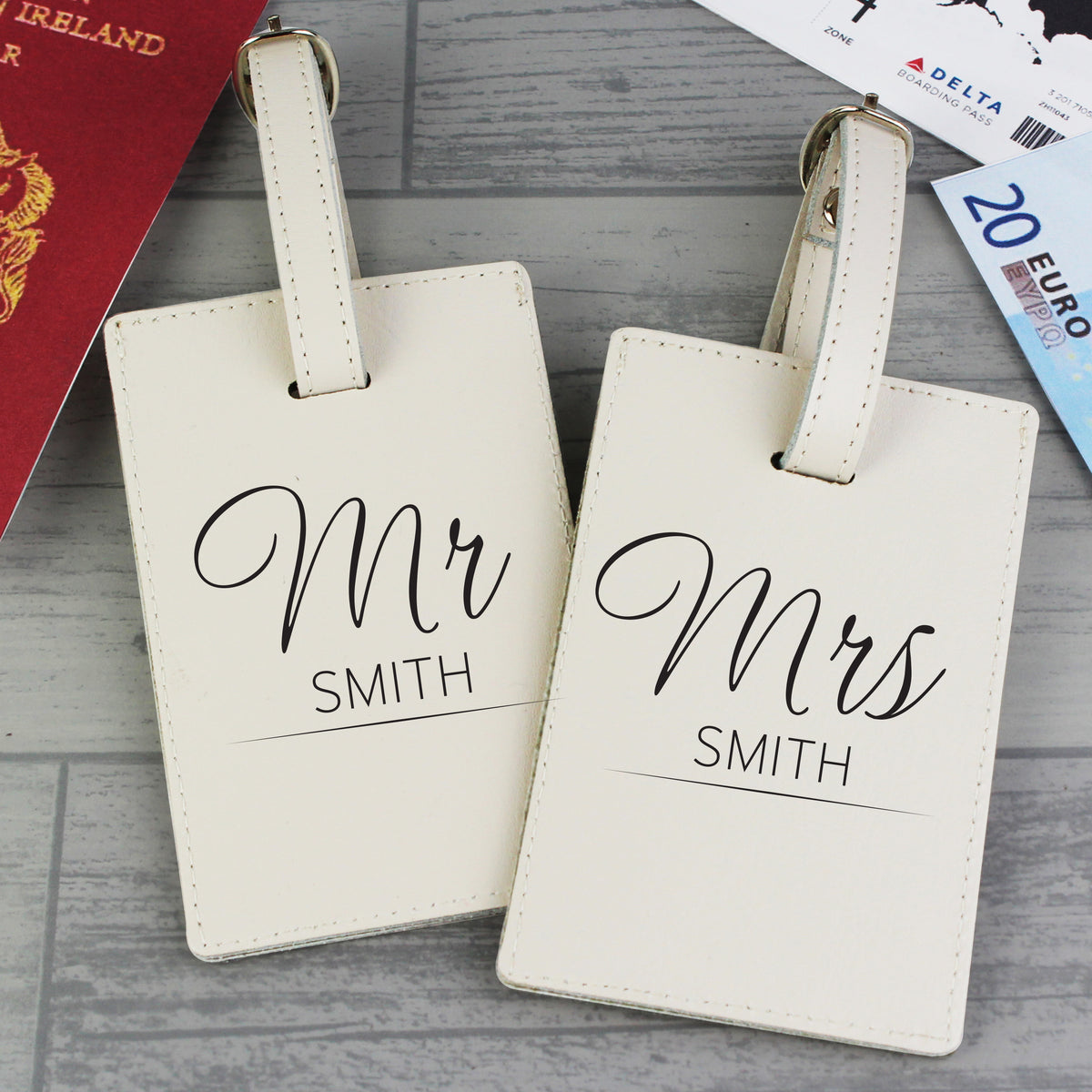 Personalised Couples Classic Cream Leather Luggage Tags