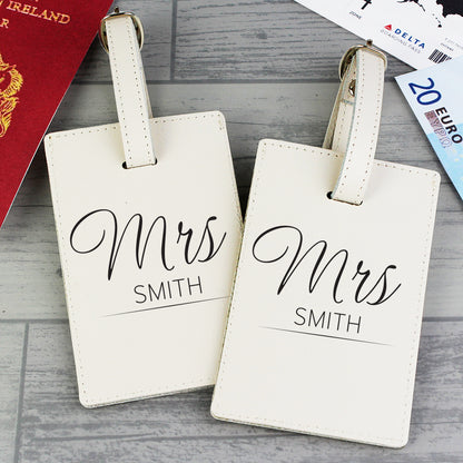 Personalised Couples Classic Cream Leather Luggage Tags