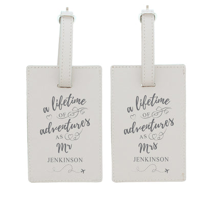 Personalised Lifetime of Adventures Couples Leather Luggage Tags