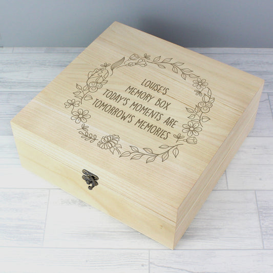 Personalised Floral Wreath Large Wooden Keepsake Box