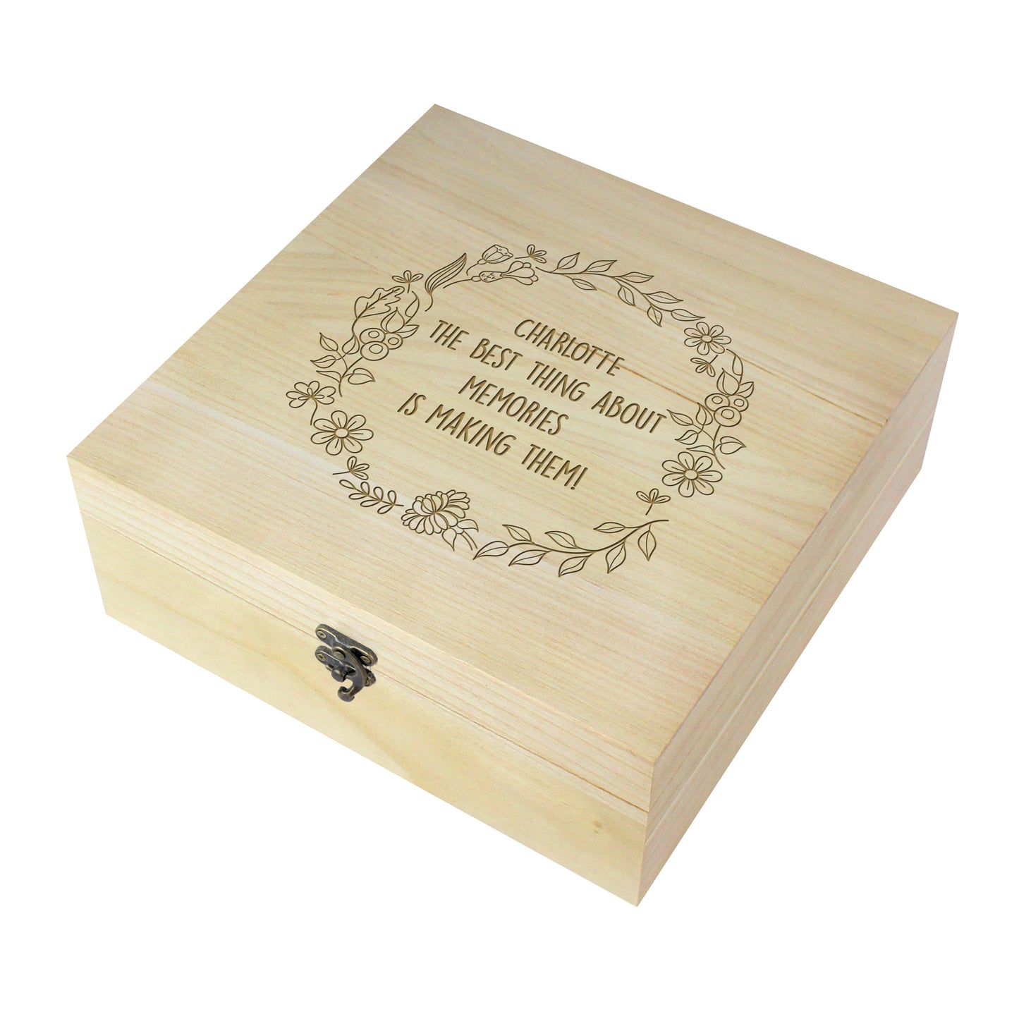 Personalised Floral Wreath Large Wooden Keepsake Box