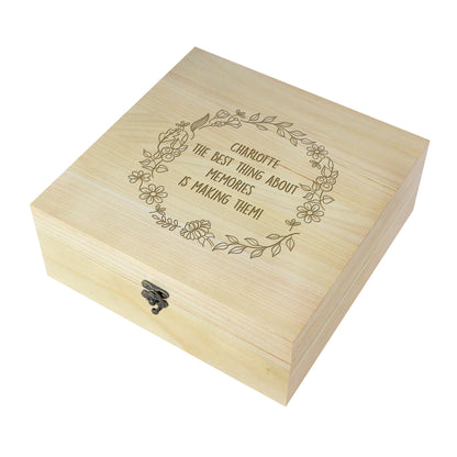 Personalised Floral Wreath Large Wooden Keepsake Box