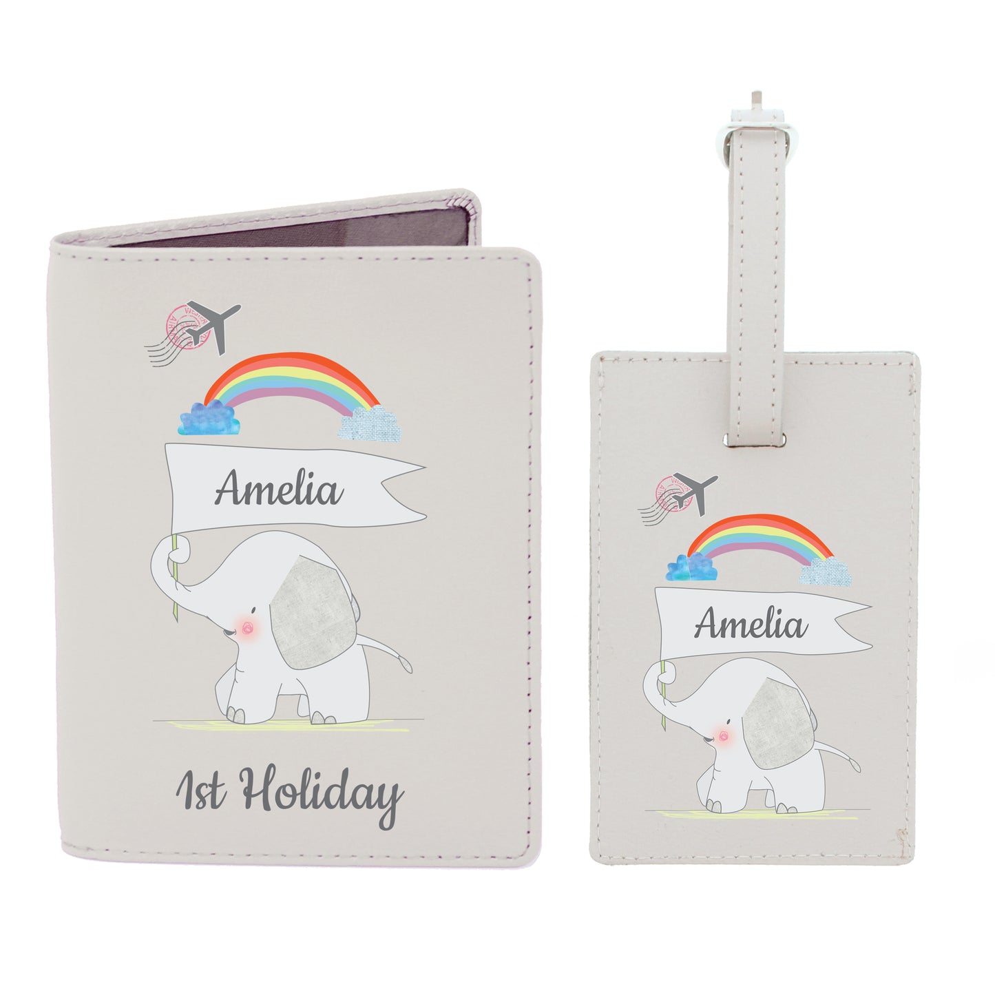 Personalised My 1st Cream Passport Holder & Luggage Tag Set