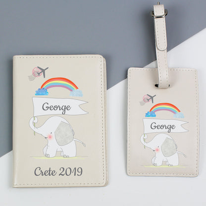 Personalised My 1st Cream Leather Passport Holder & Luggage Tag Set