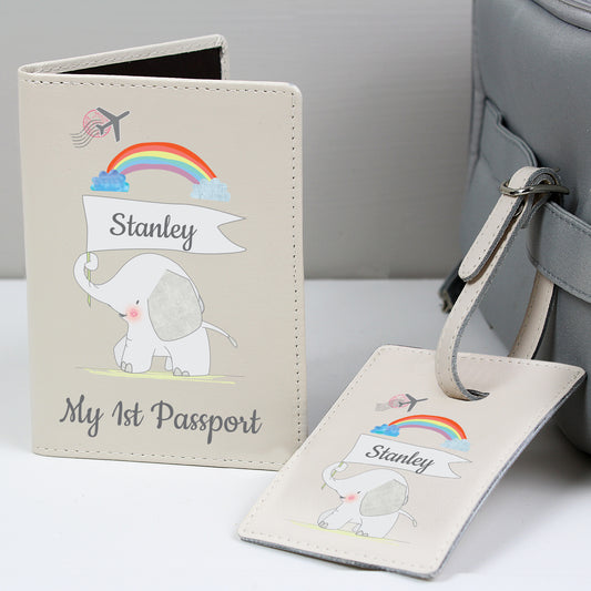 Personalised My 1st Cream Leather Passport Holder & Luggage Tag Set
