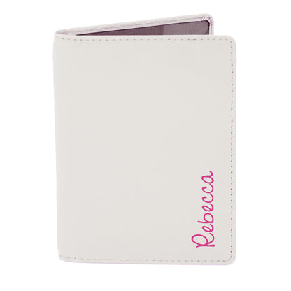 Personalised Pink Name Cream Leather Passport Holder