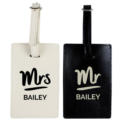 Personalised Mr & Mrs Black & Cream Luggage Tag Set