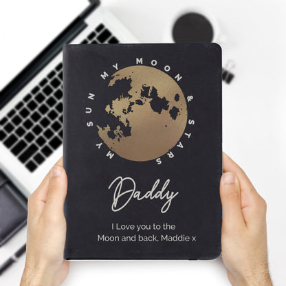 Personalised Moon & Stars Black Hardback Notebook