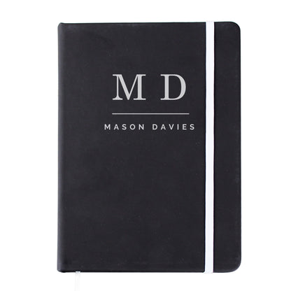 Personalised Initials Black Hardback Notebook