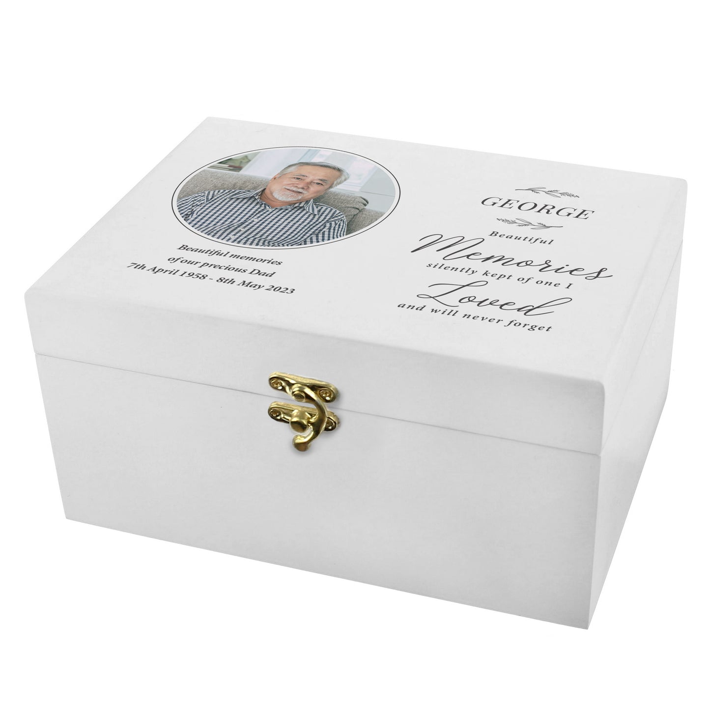 Personalised Memorial Photo Upload White Wooden Box