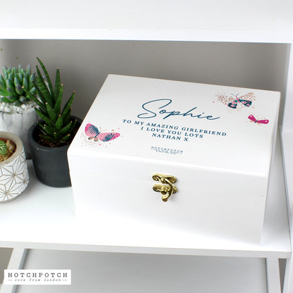 Personalised Hotchpotch Butterfly White Wooden Keepsake Box